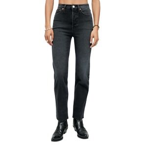 RE/DONE Comfort Stretch High Rise Stove Pipe Jeans Faded Black Raw Hem Size 27